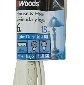 Woods 0600W 3-Outlet 16/2 Cube Extension Cord w/ Power Tap, 6-Feet (White)